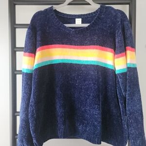 Arizona Navy Chenille Sweater with Rainbow Stripe